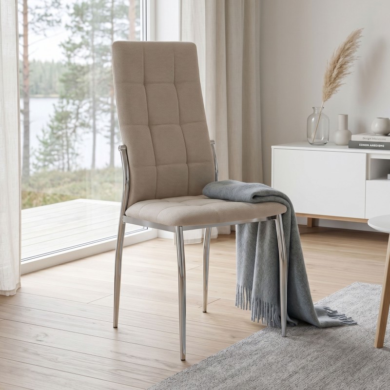 Silla De Comedor Moderno Laci De Tela Color Beige