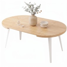 Mesa Comedor Redonda Extensible Berg Madera Color Roble Nordish y Blanco 100-180x100 cm