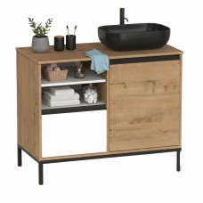 Mueble de Baño con Patas Támesis Roble y Blanco 100 cm (Con Lavabo Negro)