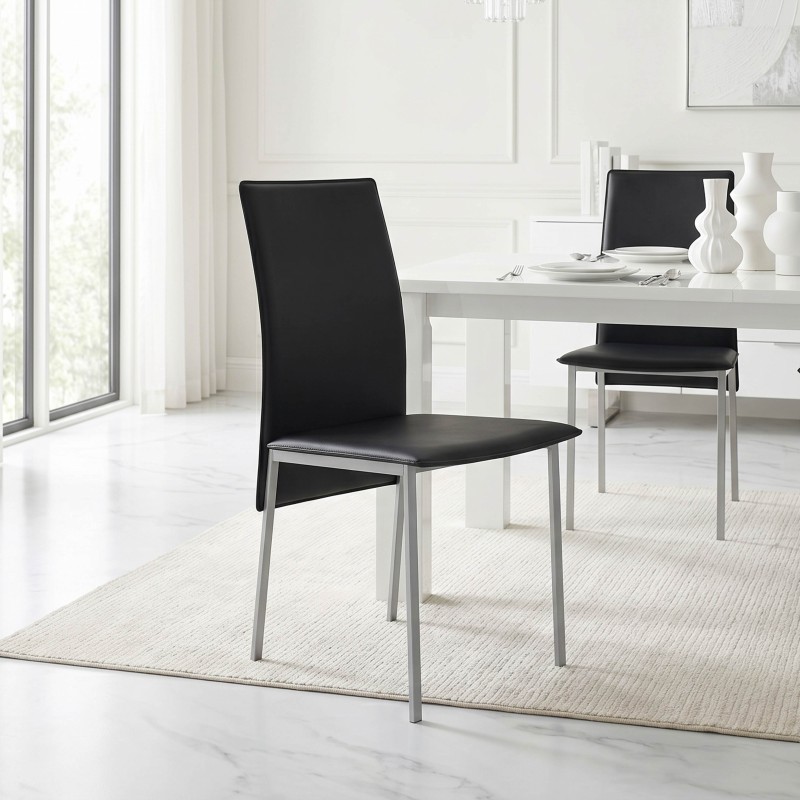 Silla Salón Moderna Saona Color Negro y Gris Metalizado