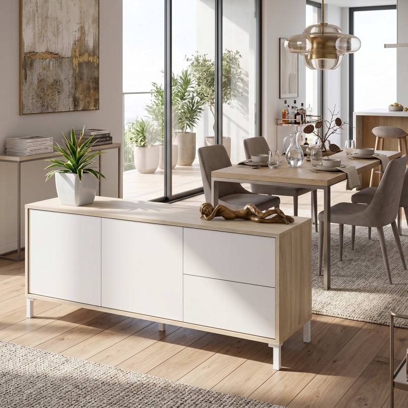 Mueble TV Brooklyn 130 cm color roble Canadian y Blanco Artik