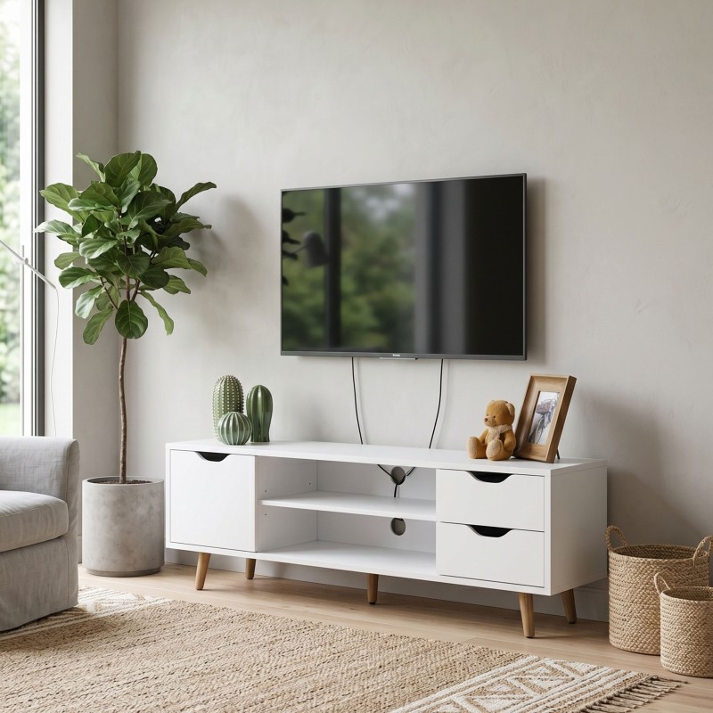 Mesa TV Fiano en color Blanco con patas 120 cm
