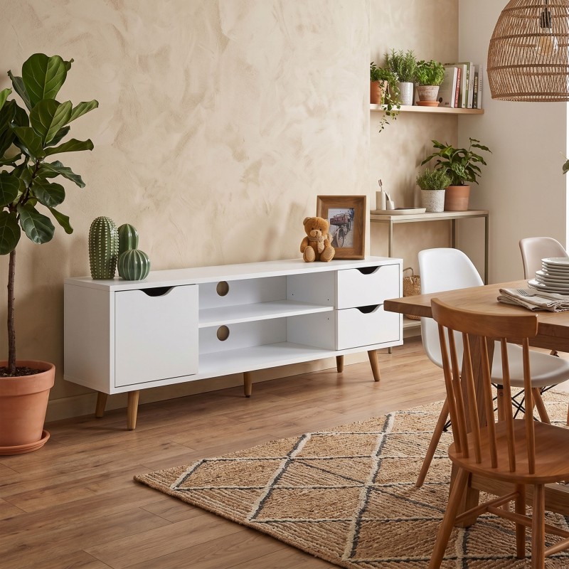 Mesa TV Fiano en color Blanco con patas 120 cm