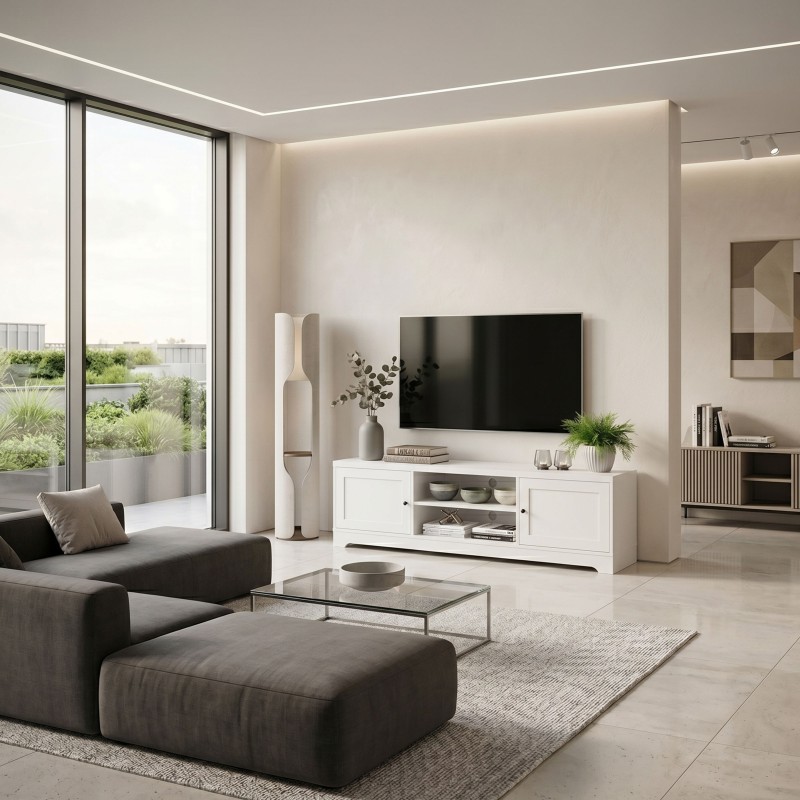 Mesa De TV Ottavia 2 Puertas Color Blanco Mate 160 cm