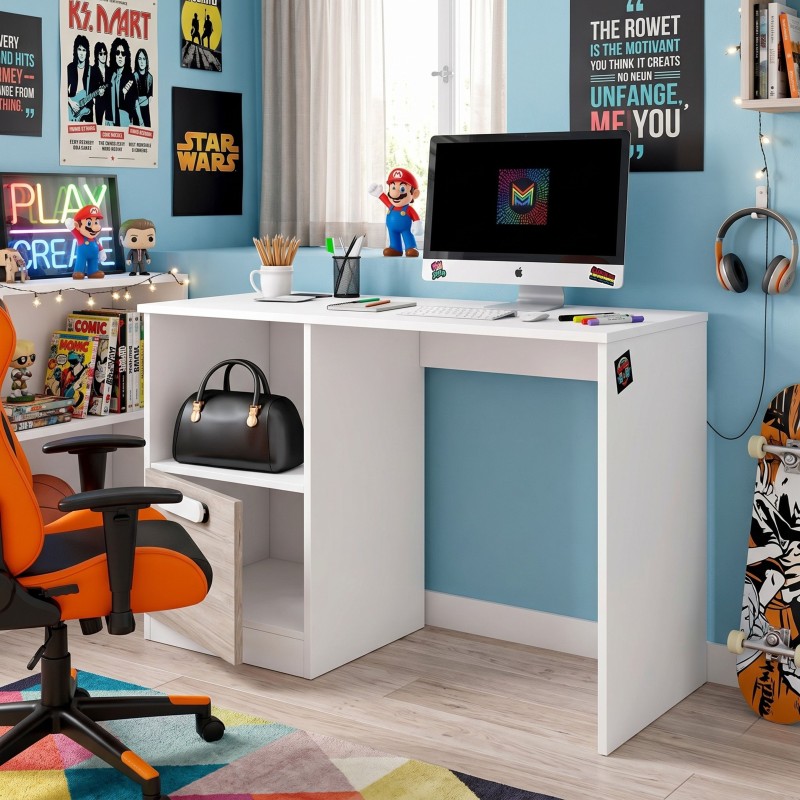 Mesa Escritorio Estelle Juvenil Color Blanco Mate y Roble Sahara 100 cm