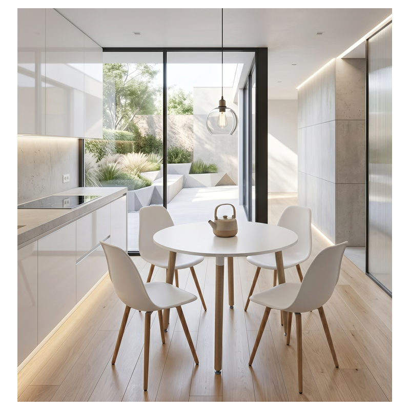 Conjunto mesa fija con 4 sillas Roble y Blanco 1
