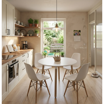 Conjunto mesa fija con 4 sillas Roble y Blanco 2