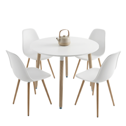 Conjunto mesa fija con 4 sillas Roble y Blanco