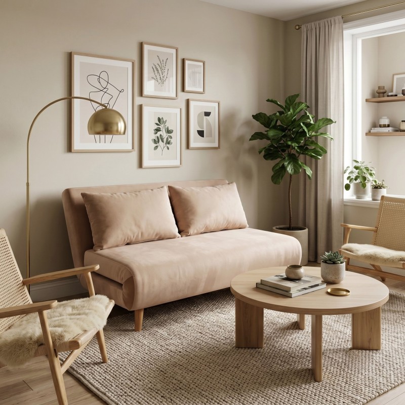 sillón cama 2 plazas beige ambiente
