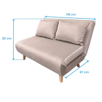 sillón cama 2 plazas beige cotas