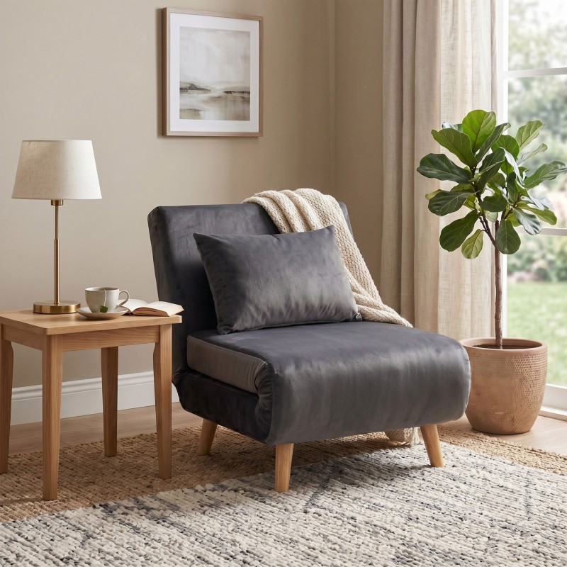 sillón cama gris oscuro ambiente