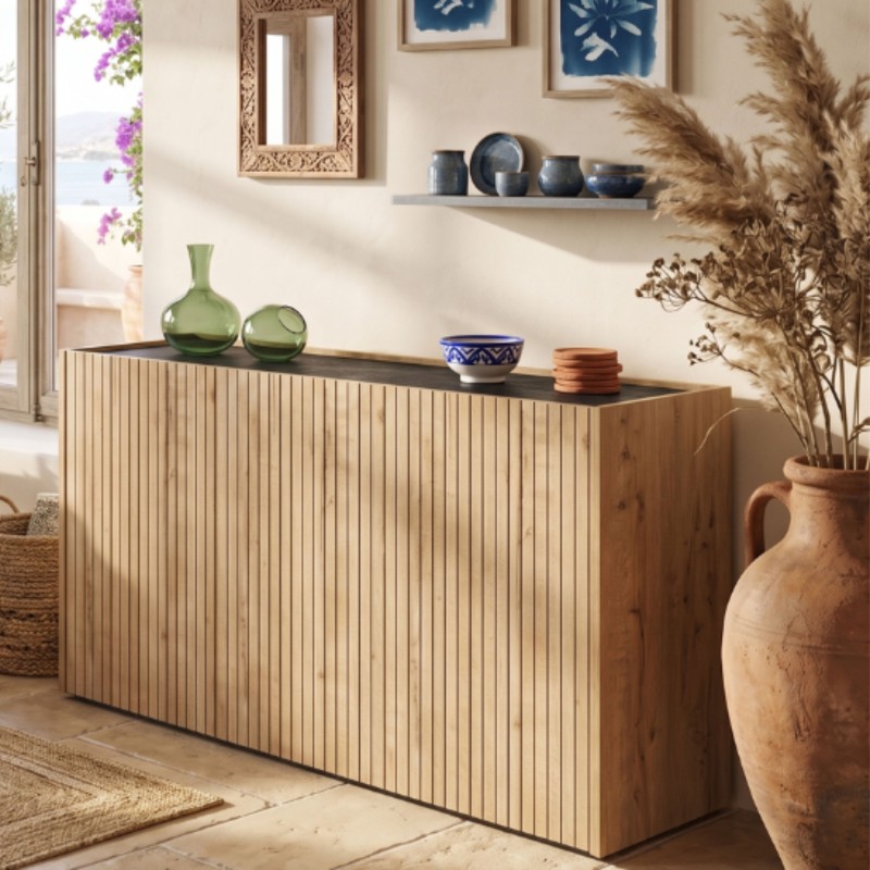 Aparador Salón Irati Estilo Moderno Color Roble Gold y Mármol 140 cm