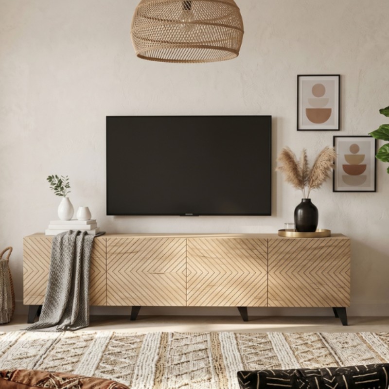 Mueble TV Josi 200 cm Color Roble Artesano y Negro