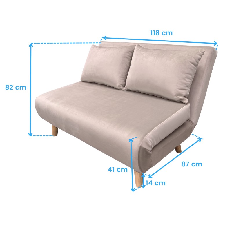 sillón cama 2 plazas beige cotas