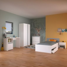 Pack Dormitorio Juvenil Germain Color Blanco (Cama + Cajones Inferiores +  Cómoda + Mesita de Noche + Armario + Escritorio)