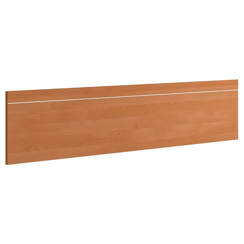 Cabecero de cama en madera color cerezo con detalle de línea plateada horizontal