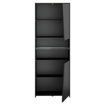 Estantería vertical negra de seis estantes abiertos y estructura metálica con diseño moderno y minimalista