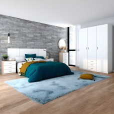Dormitorio Matrimonio Estilo Nórdico Completo Principal Blanco Mate y Roble Sahara