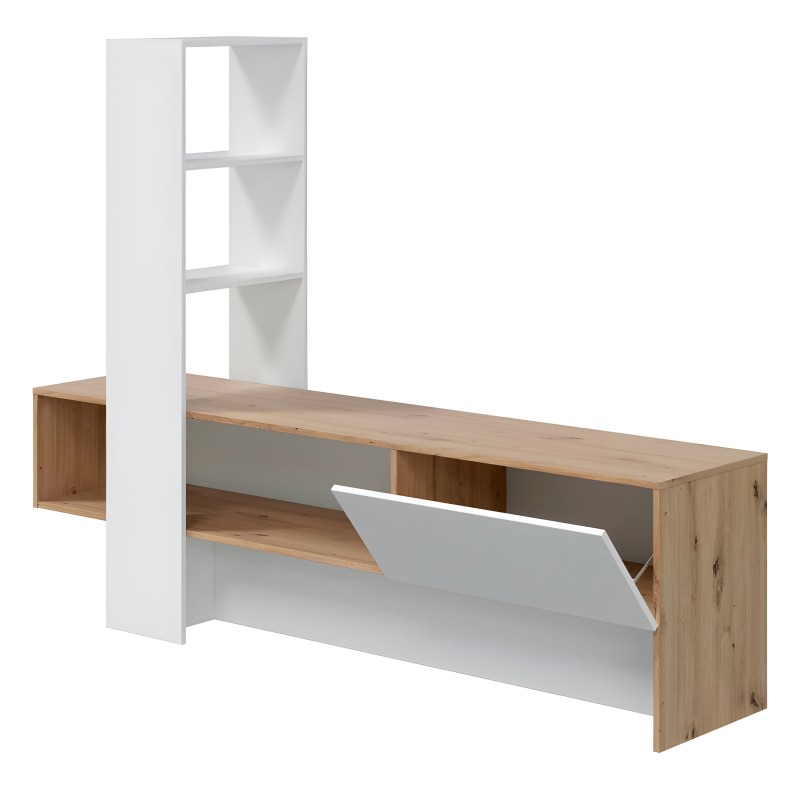 Mueble de salón TV Liss en roble nodi y blanco ártik