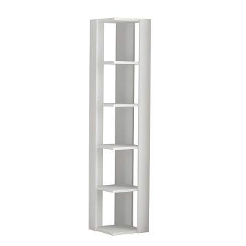 Estantería vertical blanca con 5 compartimentos abiertos y divisiones horizontales