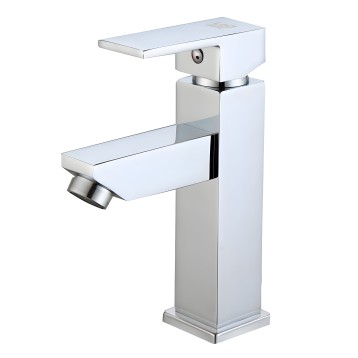 Grifo monomando para lavabo de diseño moderno en blanco y cromo con caño basculante