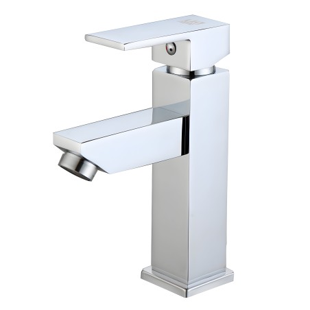 Grifo monomando para lavabo de diseño moderno en blanco y cromo con caño basculante