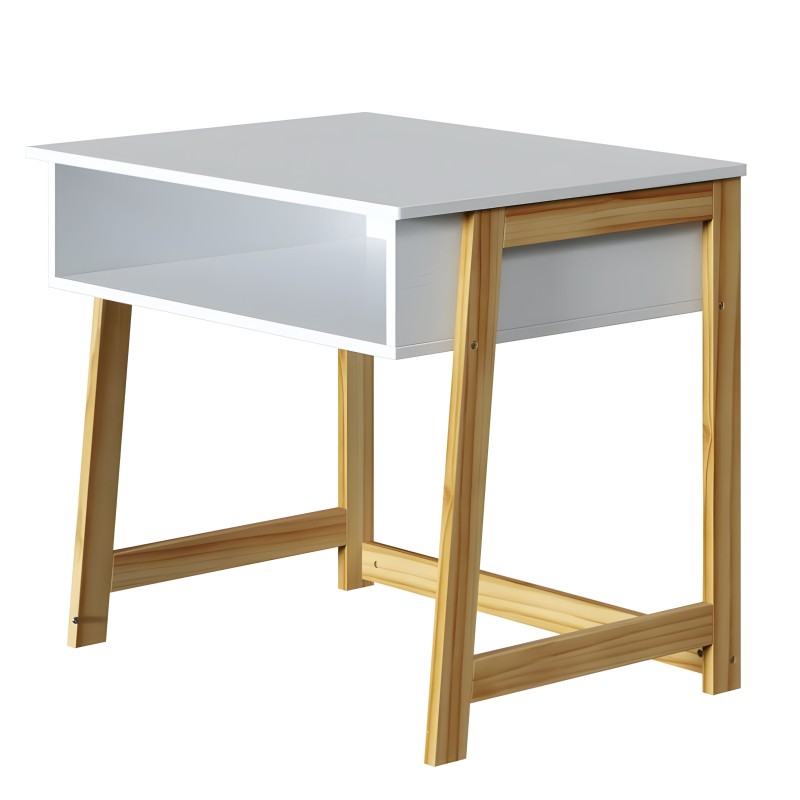 Escritorio con cajón gris y patas de madera clara estilo nórdico
