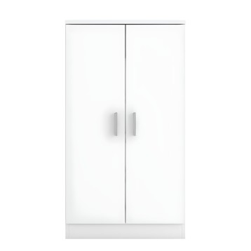 Armario de dos puertas blancas con tirador gris de aluminio y estructura minimalista