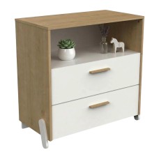 Cómoda Juvenil Infantil Naili 2 Cajones Blanco Mate Y Roble Hamilton 73x74 cm