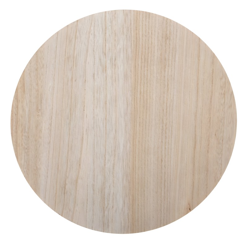 Tablero de mesa redondo en madera clara y textura natural vista desde arriba