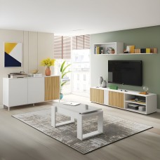 Pack de muebles de salón comedor color blanco mate y roble natur