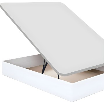 Canapé abatible blanco con tapa abierta y interior tapizado beige y detalles negros
