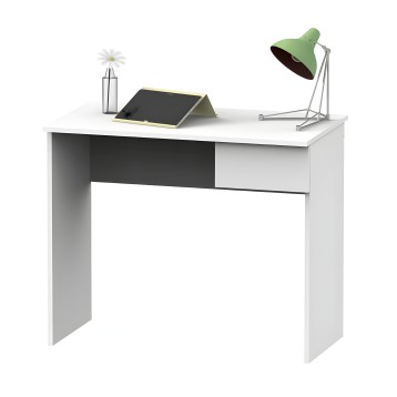 Escritorio blanco y negro con cajón y tablero superior ideal para oficina o estudio