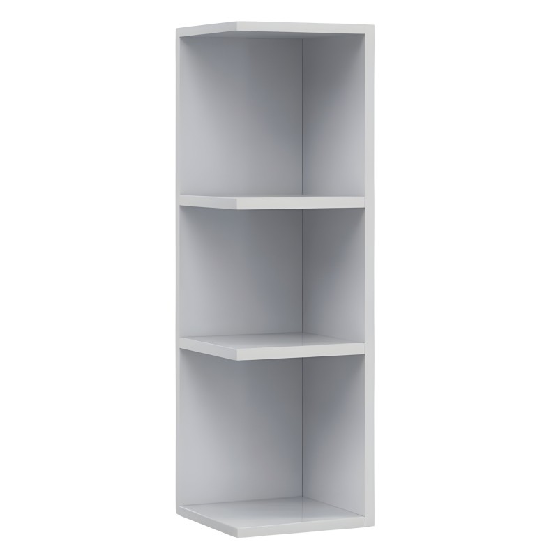 Estantería modular blanca de tres compartimentos con divisiones verticales y estantes horizontales