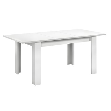 Mesa de comedor extensible color blanco con tablero rectangular y patas