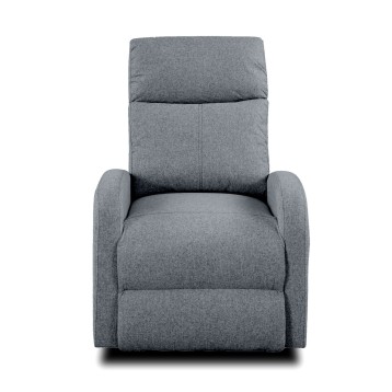 Sillón reclinable tapizado en tela gris con respaldo y reposapié ajustables y brazos acolchados