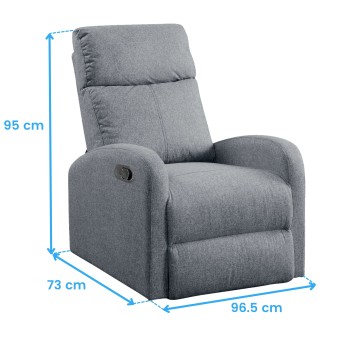 Sillón reclinable tapizado en gris con respaldo y asiento acolchados y mecanismo de reclinación manual