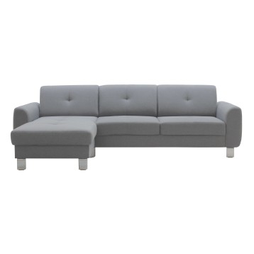 Sofá seccional gris claro con chaise longue izquierda y patas metálicas