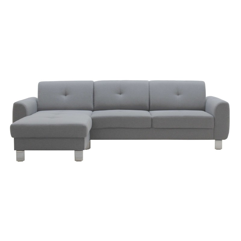 Sofá seccional gris claro con chaise longue izquierda y patas metálicas