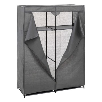 Armario de tela gris con estructura metálica y cortinas desmontables frontal cerrado