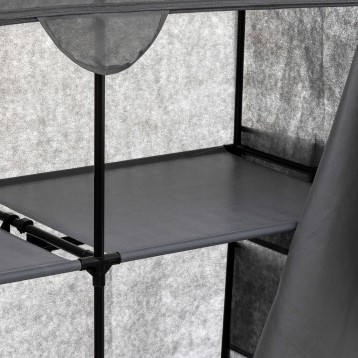 Armario textil con estructura metálica negra y tela gris claro detalle de marco y tela tensada
