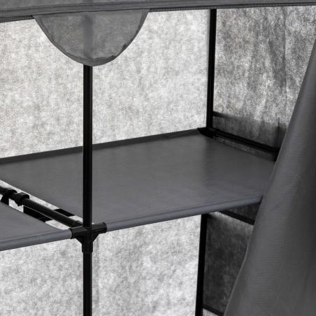 Armario textil con estructura metálica negra y tela gris claro detalle de marco y tela tensada
