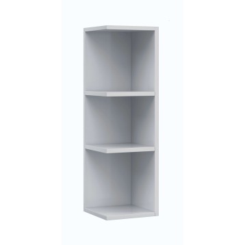 Estantería vertical blanca con tres compartimentos abiertos y divisiones interiores