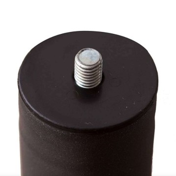 Pata de mueble cilíndrica negra con tapón y tornillo metálico de ajuste