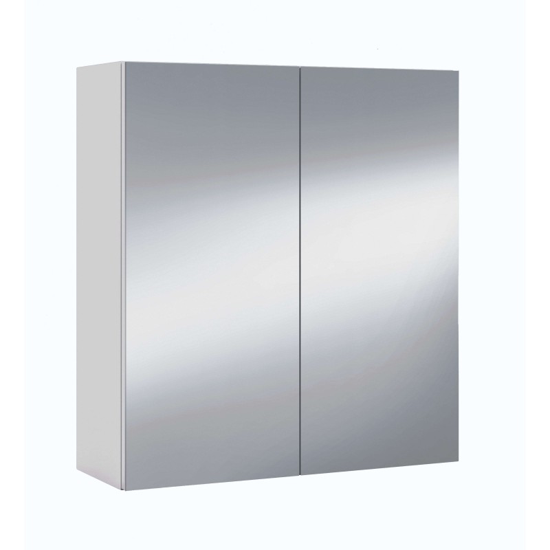 Armario de baño blanco con puertas espejo y estructura lateral gris claro
