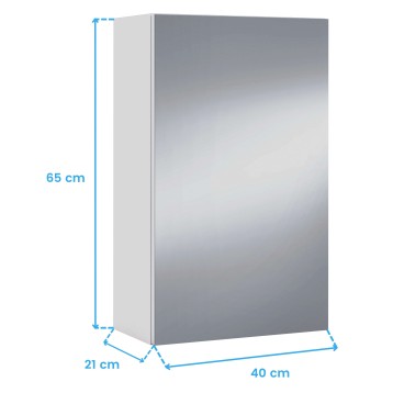Armario auxiliar gris y blanco con puerta espejo y estructura compacta