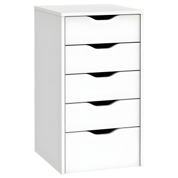 Cajonera blanca con cinco cajones y asas negras ergonómicas