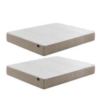 Colchón acolchado beige y blanco con núcleo de espuma y costuras lineales en la superficie superior