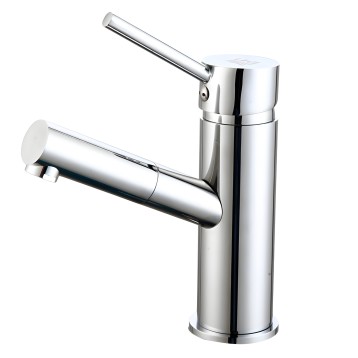 Grifo monomando de baño en acero cromado con caño giratorio y diseño cilíndrico