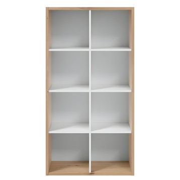 Estantería modular de madera natural y blanco con 8 compartimentos y divisor central vertical